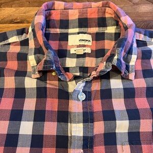 Sonoma Men's Casual Plaid Shirt Large - Navy and Coral